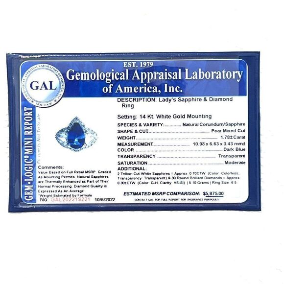 Natural Sapphire Diamond Ring 6.5 14k W Gold 2.78 TCW Certified $5,975 219221 - Picture 12 of 12